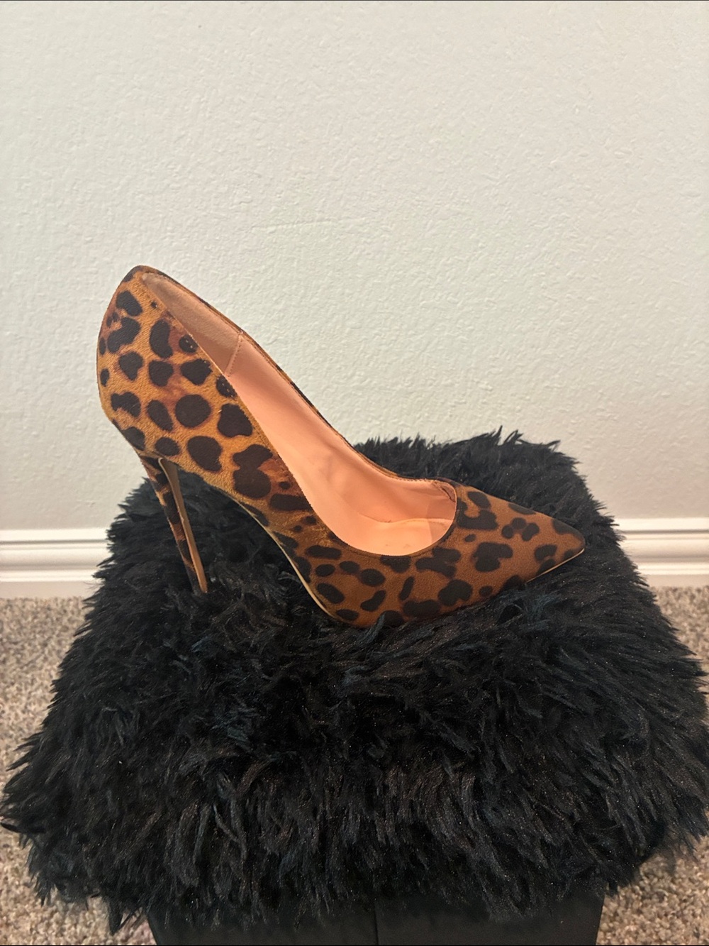 Leopard Print Pointed Toe Stiletto Pump - Brown/Black